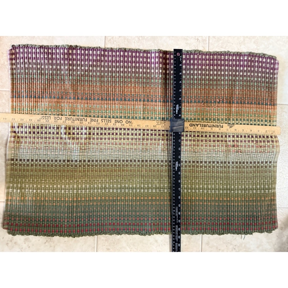 Handwoven Striped Rag Rug Boho Farmhouse Accent Mat 30x24 Reversible - Picture 3 of 3